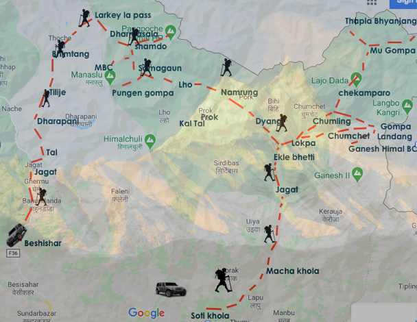 manaslu circuit Trek Route Map