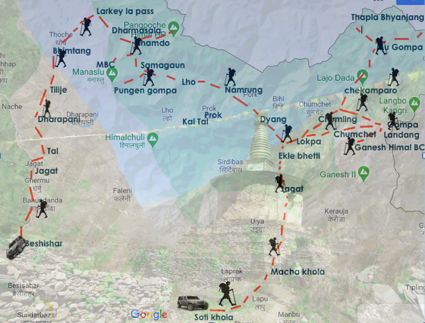 Tsum valley and manaslu trek Route Map